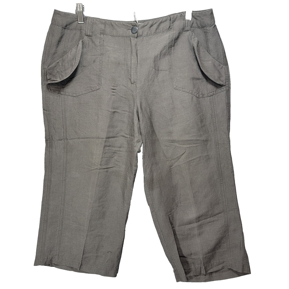 Sandro Capri Linen Blend Wide Leg Pants Womens 14 Casual Lagenlook Olive Green